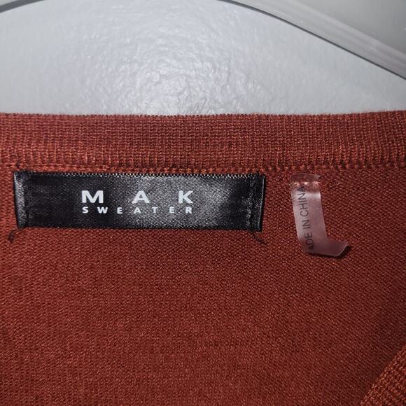 Mak Womens Cardigan Sweater Red Orange Rust Button Up Stretch Long Sleeve Sz S - Picture 2 of 6